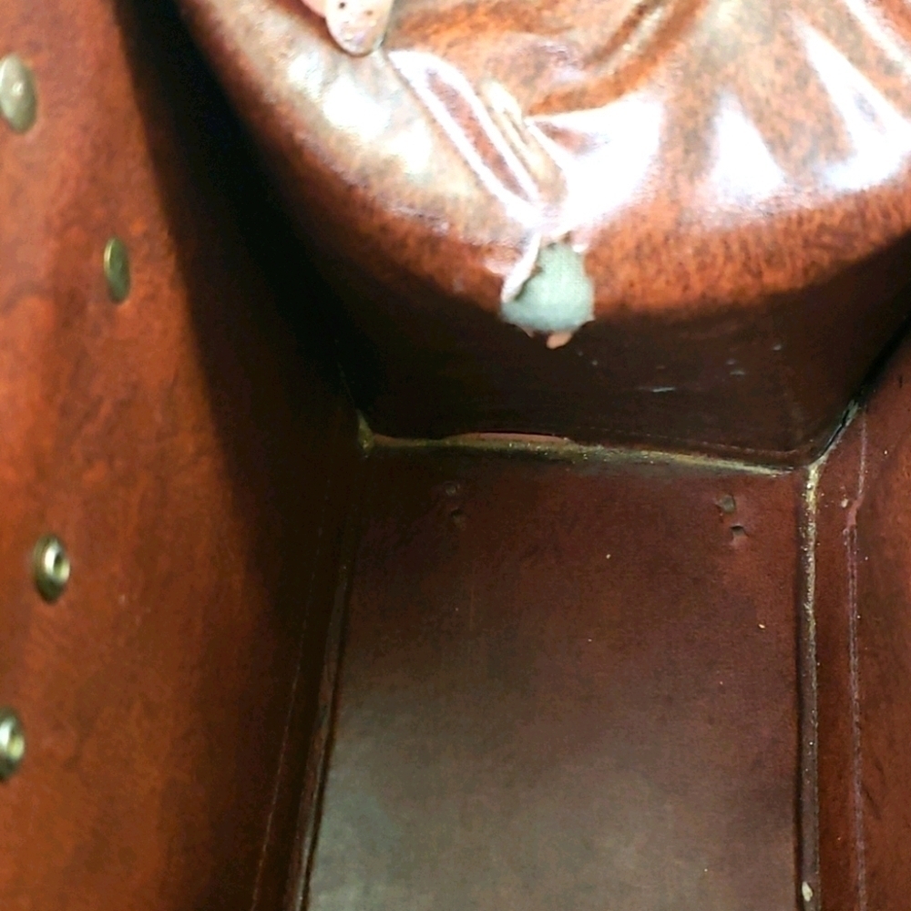 Vintage Leather Patched Satchel Handbag Browns Mid Century - Picture 9 of 16